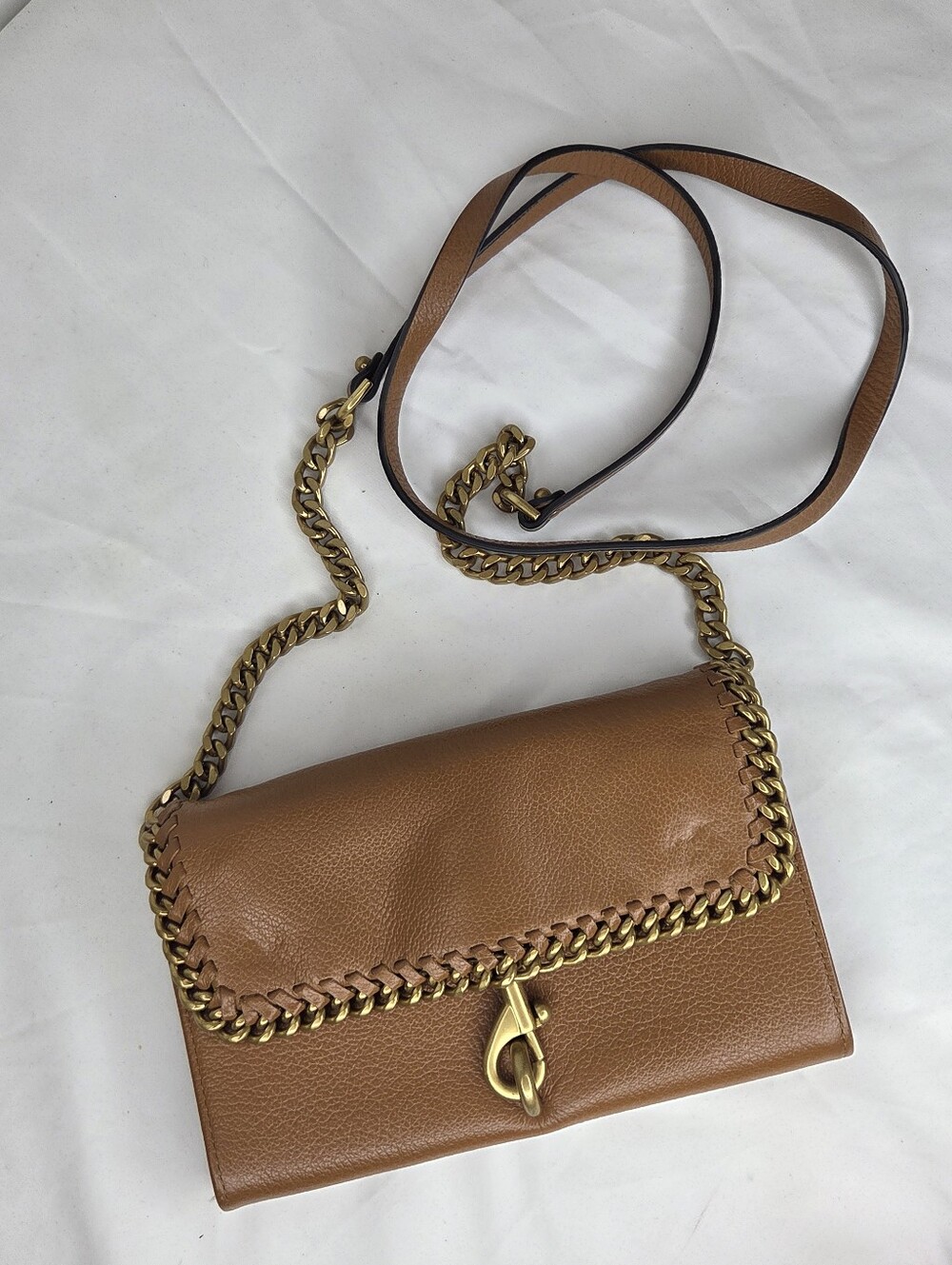 Rebecca Minkoff Tan Leather Crossbody/Clutch Bag  Gold Chain Trim  And Hardware